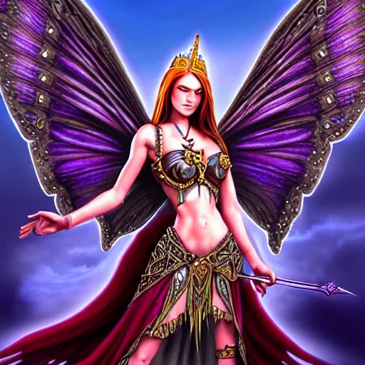 Image similar to adult fairy warrior queen, highly detailed, 4 k, hdr, illustrated by anne stokes