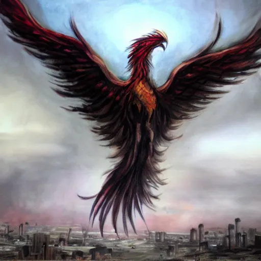 Prompt: post-apocalyptic phoenix, realism