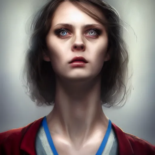 Prompt: I've had a rough day, healthcare worker, nurse, perfect eyes, full body shot, portrait, sad, tiredfantasy, beautiful face, medieval, vivid colors, elegant, concept art, sharp focus, digital art, Hyper-realistic, 4K, Unreal Engine, Highly Detailed, HD, Dramatic Lighting by Brom, trending on Artstation