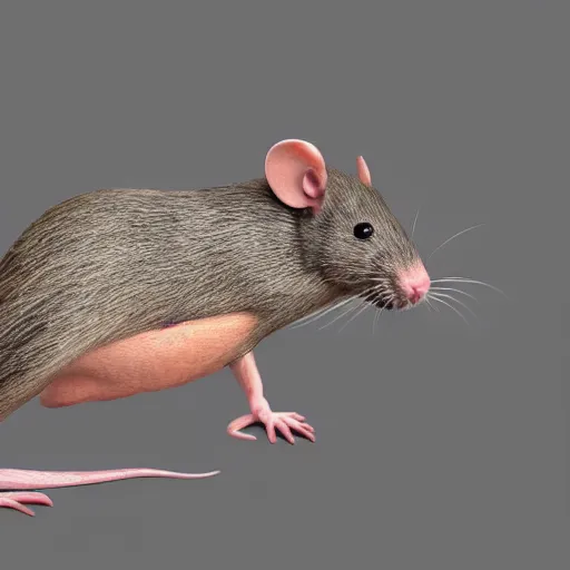 Image similar to huge armless rat, 3d render