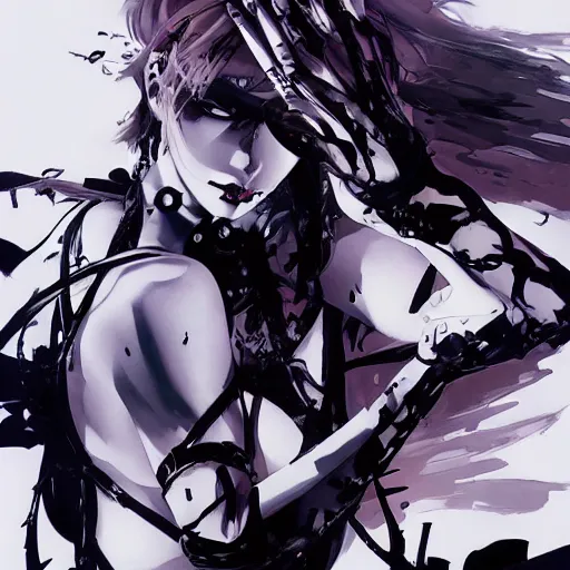 Prompt: ☠🦢☢ beautiful monster girl, yoji shinkawa