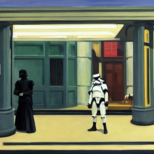 Image similar to stormtroopers in Nighthawks 1942 Painting by Edward Hopper