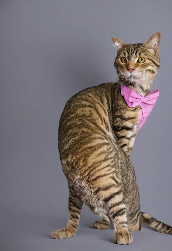 Image similar to portrait of a tabby ,wearing a pink tuxedo,Pixar style