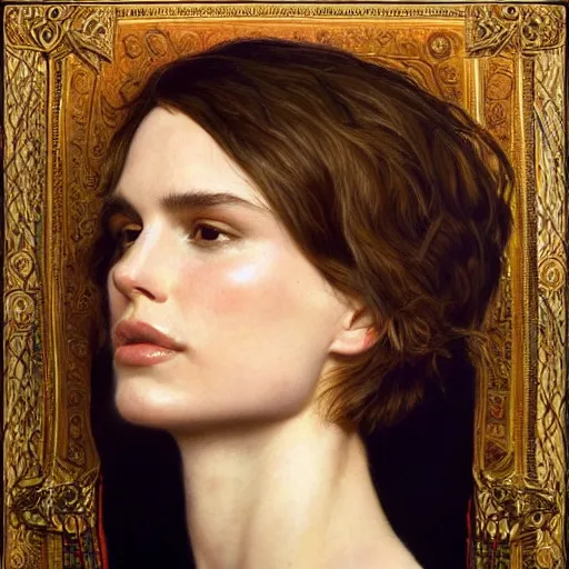 Prompt: portrait of nathalie portman dressed by alexander mcqueen | highly detailed oil painting, hyperrealistic, very intrincate | cinematic lighting, award - winning | by roberto ferri, gustav klimt, william waterhouse and tom bagshaw | by austin osman spare and william blake, trending on artstation, cgsociety, official art, octane.