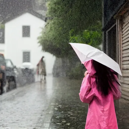 Image similar to a girl holding an oil - paper umbrella in a rainy lane