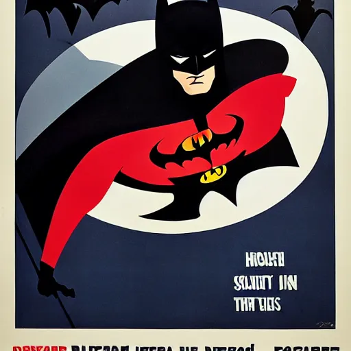 Prompt: Batman propaganda poster, midcentury modern