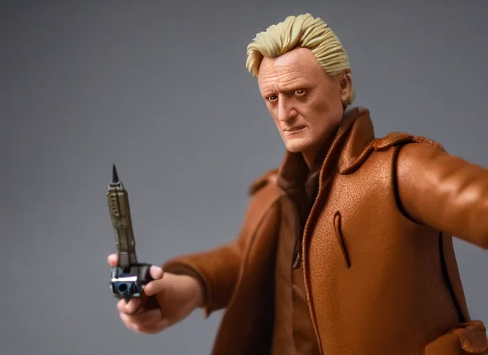 Image similar to product photography of a claymation action figure rutger hauer in blade runner, depth of field, zeiss lens, detailed, centered, by erwin olaf, joop geesink, wes anderson, breathtaking, 8 k resolution, extremely detailed, beautiful, establishing shot, realistic materials, hyperrealistic