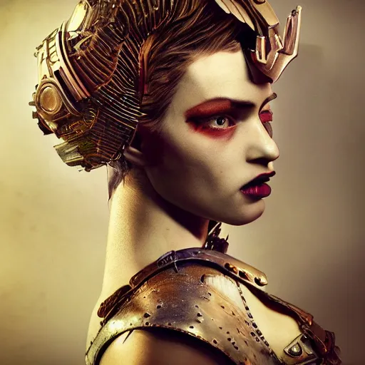 Image similar to robbie margot steampunk cyborg, fantasy, sharp focus, contemporary fashion shoot, by edward robert hughes, annie leibovitz and steve mccurry, david lazar, jimmy nelsson, extremely detailed, hyperrealistic, perfect face, octane render