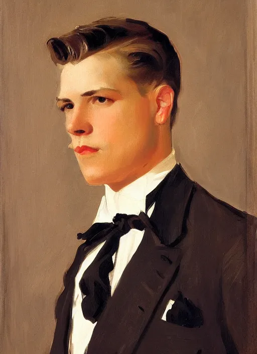 Prompt: closeup portrait of a handsome man, leyendecker : 2 5, john singer sargent : 1 5