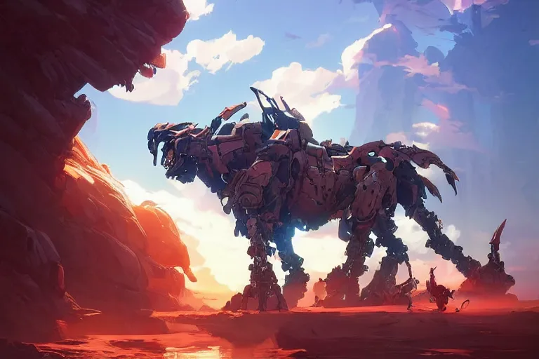 Image similar to fireclaw machine mecha animal beast robot of horizon forbidden west horizon zero dawn bioluminiscence, behance hd by jesper ejsing, by rhads, makoto shinkai and lois van baarle, ilya kuvshinov, rossdraws global illumination