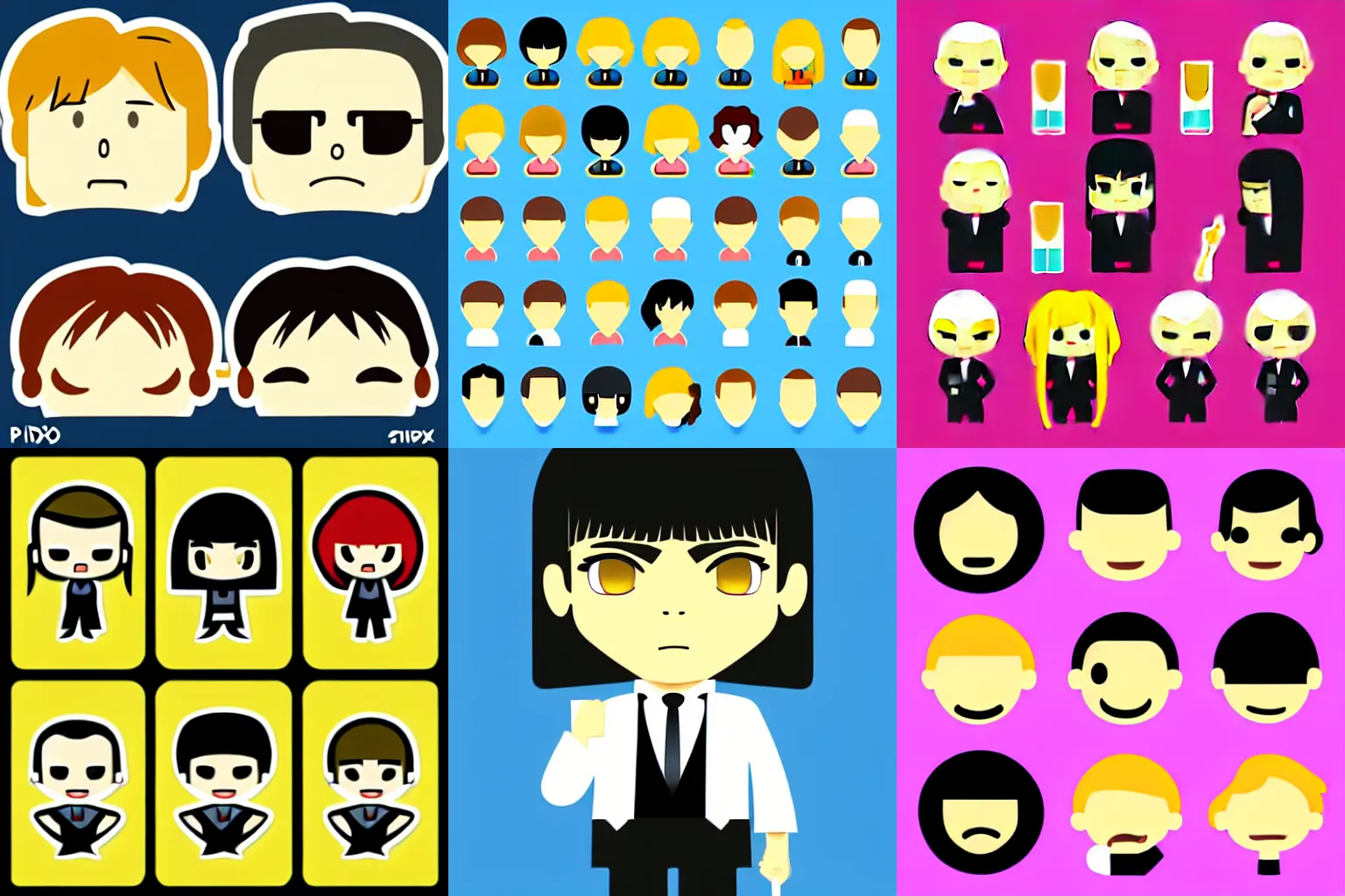 Prompt: pixiv chibi character sticker emoji for pulp fiction, clean vector art