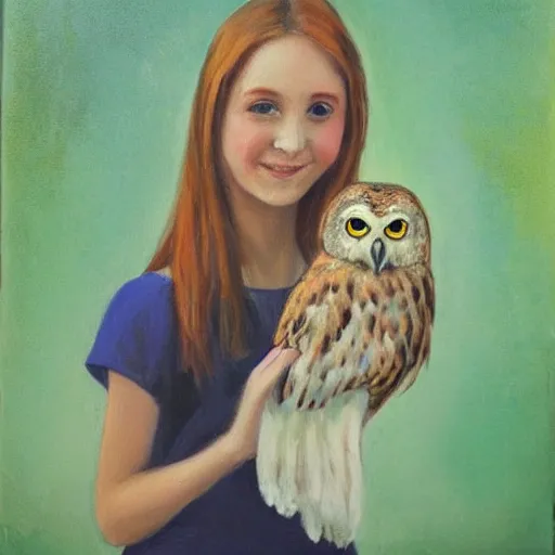 Image similar to portrait of beautiful girl holding an owl