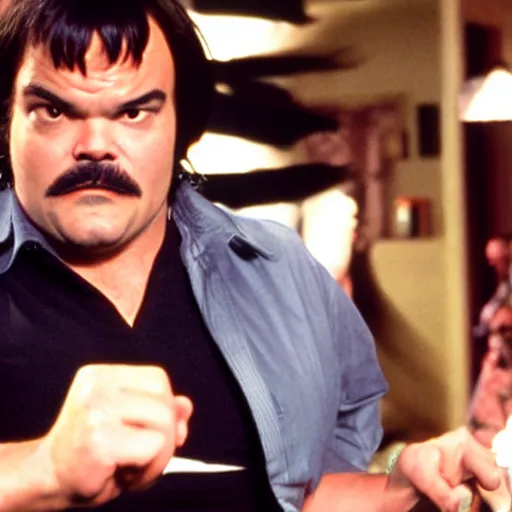 Image similar to jack black in pulp fiction, tarantino, dancing