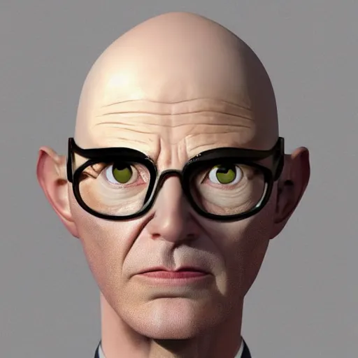 Image similar to A middle-aged Dr. Venture in real life with a hooked nose, a long gaunt face and skinny body and neck, very thin and bald, realistic, very realistic, hyperrealistic, highly detailed, very detailed, extremely detailed, detailed, digital art, oil painting, trending on artstation, headshot and bodyshot, detailed face, very detailed face, extremely detailed face, HD Quality, 8k resolution, very very detailed face, real life