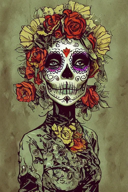 Image similar to Illustration of a sugar skull day of the dead girl, art by ian mcque