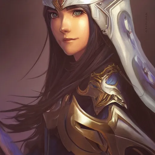 Image similar to Closeup of Lucina from Fire Emblem, D&D, fantasy, intricate, elegant, highly detailed, digital painting, artstation, concept art, matte, sharp focus, illustration, hearthstone, art by Artgerm and Greg Rutkowski and Alphonse Mucha