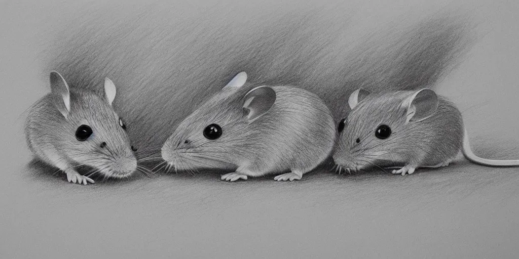 Image similar to a beautiful pencil drawing of exactly two!!!!! cartoon mice; masterpiece; extremely highly detailed; ultra-realistic; trending on artstation