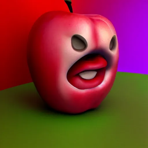 Image similar to apple with a mouth, hyperrealism, lens flare, bloom, 8 k