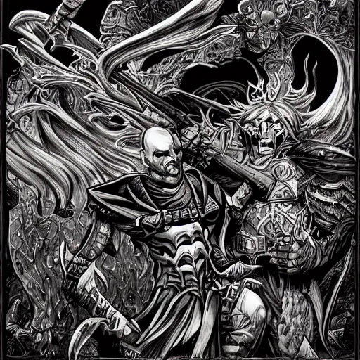 Prompt: the dark Lord fighting God, Digital art, cartoon, intricate details