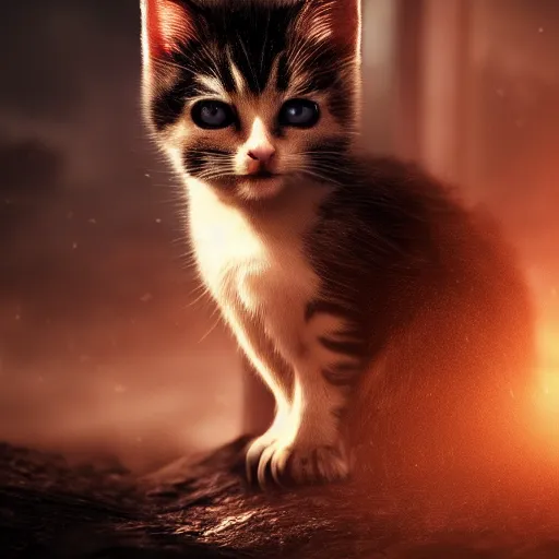 Image similar to a kitten vampire lord, dramatic lighting, cinematic, establishing shot, extremely high detail, foto realistic, cinematic lighting, post processed, concept art, high details, cinematic, 8k resolution, beautiful detailed, photorealistic, digital painting, artstation, concept art, smooth, sharp focus, artstation trending, octane render, unreal engine