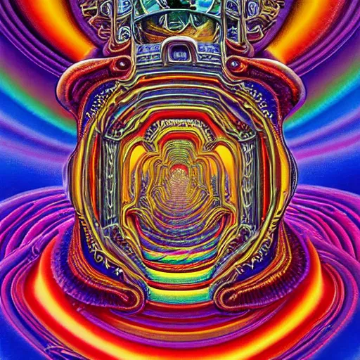 Image similar to a hypercomplex ultrarealistic painting of the portal to hell in a puzzle box by clive barker and alex grey and lisa frank and michael whelan, symmetry accurate features, very intricate details, 8 k, hires