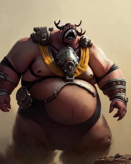 Image similar to roadhog from overwatch, character portrait, portrait, close up, concept art, intricate details, highly detailed by greg rutkowski, michael whelan and gustave dore