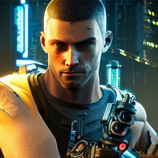 Prompt: beautiful cyborg male cyberpunk 2 0 7 7, perfect eyes