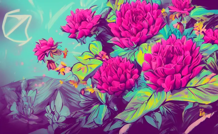 Prompt: flowers, retrowave epic art, trending on art station