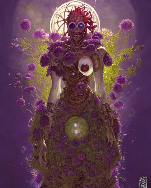 Image similar to the platonic ideal of flowers, rotting, insects and praying of cletus kasady carnage thanos davinci nazgul wild hunt chtulu mandelbulb ponyo botw bioshock, d & d, fantasy, ego death, decay, dmt, psilocybin, concept art by randy vargas and greg rutkowski and ruan jia and alphonse mucha