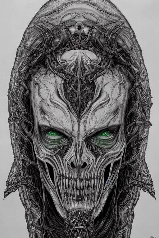 Prompt: Elden Ring and Doom themed painting of majestic chromatic biomechanical anatomical undead warrior hybrid beautiful ethereal angel symmetrical neutral mask closeup face tattoo pattern golden ratio concept, Neo-Gothic concept, infinity glyph waves, intricate artwork masterpiece, very coherent artwork, cinematic, full frontal facial features by Artgerm, art by H.R. Giger, Joseph Michael Linsner, Zdizslaw Beksinski, Johnatan Wayshak, Moebius, Ayami Kojima, very anatomically coherent artwork, trending on cgsociety, ultra high quality model, production quality cinema model, high detail chromatic ink outline, octane render, unreal engine 8k, hyper realism, high detail, octane render, unreal engine, 8k, High contrast