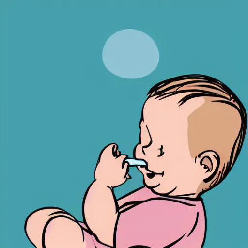 Image similar to digital art of a baby drinking milk from a baby bottle with great contentment.