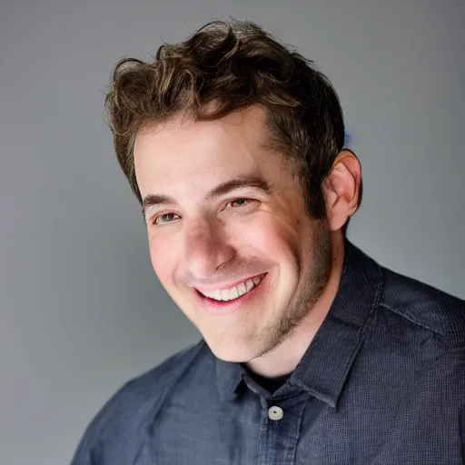 Prompt: Actor Matthew Hoffman without a beard is smiling at the camera