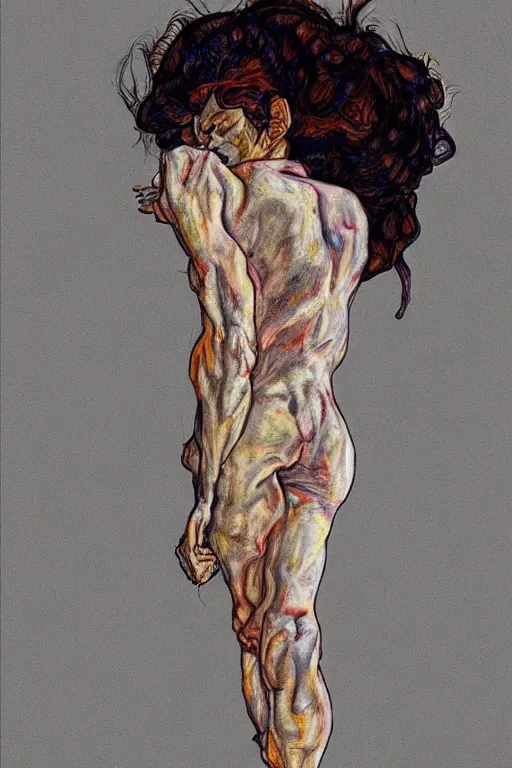 Prompt: a full body character in style of egon schiele and heracut, masterpiece, hyperdetailed, complex, intricate, veiled, 8 k, 4 k, dynamic!!, distorted pose!!, trending on artstation,