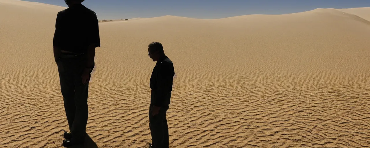 Prompt: a man stands upon the sands of time