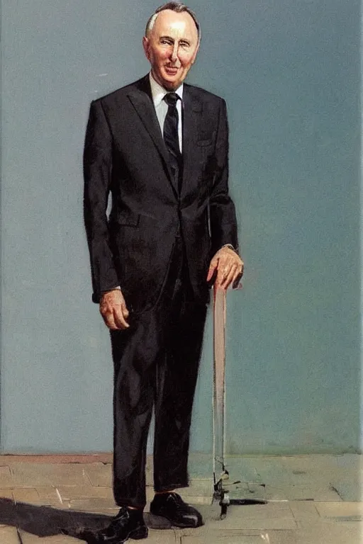 Prompt: “portrait of former Australian prime minister Paul Keating, in expensive Italian suit, by Robert McGinnis”