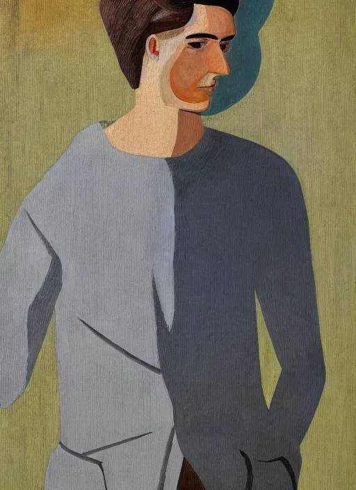 Image similar to a painted portrait of a man, art by felice casorati, aesthetically pleasing and harmonious natural colors, expressionism, natural light, fine day, portrait