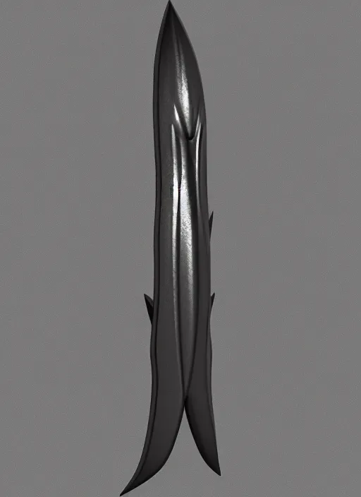 Image similar to a black long sword skull crest, orthographic, ornament, weapon, a 3 d render by dom qwek, front side full, trending on polycount, artstation, hard surface modeling, rendered in maya, 3 ds max, blender, hd, vray, berserk first person view, symmetry