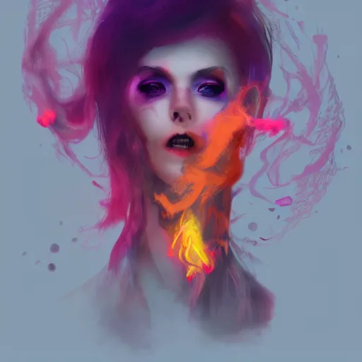Image similar to Vampire made of colorful smoke, hazy, atmospheric, inspiring digital art, award winning, artstation,
