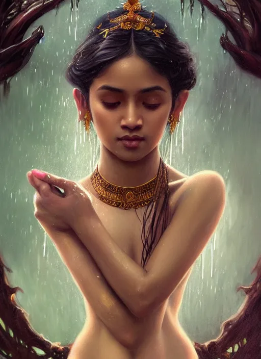 Image similar to kuntilanak on bayan tree, d & d, wet, shiny, fantasy, details face, details body intricate, baroque, elegant, higly detailed, dramatically art, ultra definition, digital painting, artstation, concept art, smooth, sharp focus, illustration, art by artgerm and greg rutkowski and alphonse mucha and garis edelweiss and alex flores