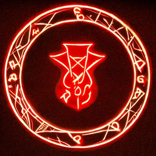 Prompt: the sigil glows red on a dark surface