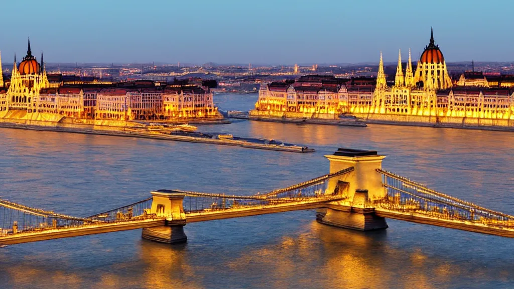 Prompt: a beautiful evening in Budapest