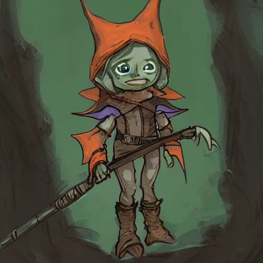Prompt: cute tiny goblin girl wearing hunter armor from Bloodborne and a wizard hat, geeen skin, d&d, shadbase
