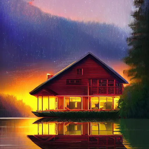 Prompt: a house on the lake, cinematic, by alena aenami