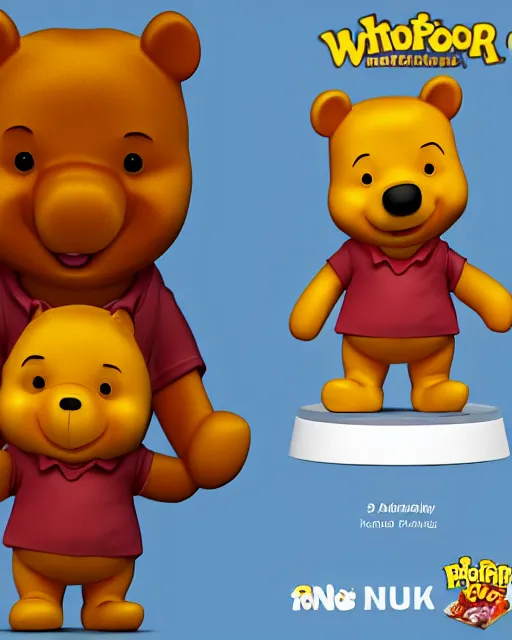 Image similar to full body 3d render of unhappy winnie-the-pooh wearing a suit as a funko pop, studio lighting, white background, blender, trending on artstation, 8k, highly detailed