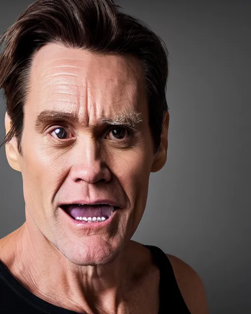 Image similar to headshot of actor jim carrey as the mask - raw, studio lighting, 8 k, photo shoot, 9 inch kershaw soft focus lens f / 5. 6