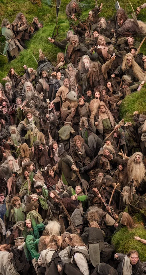 Image similar to hobbit mosh pit, detailed, sony a 7 r, photorealistic