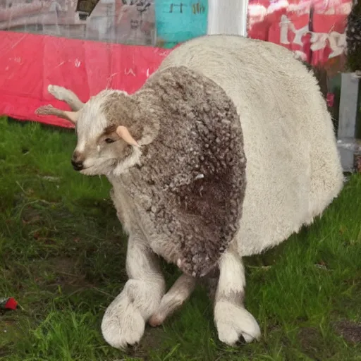 Image similar to a lamb and goat fused as one