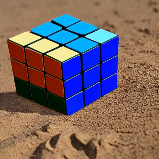 Prompt: rubik cube with sand texture and color