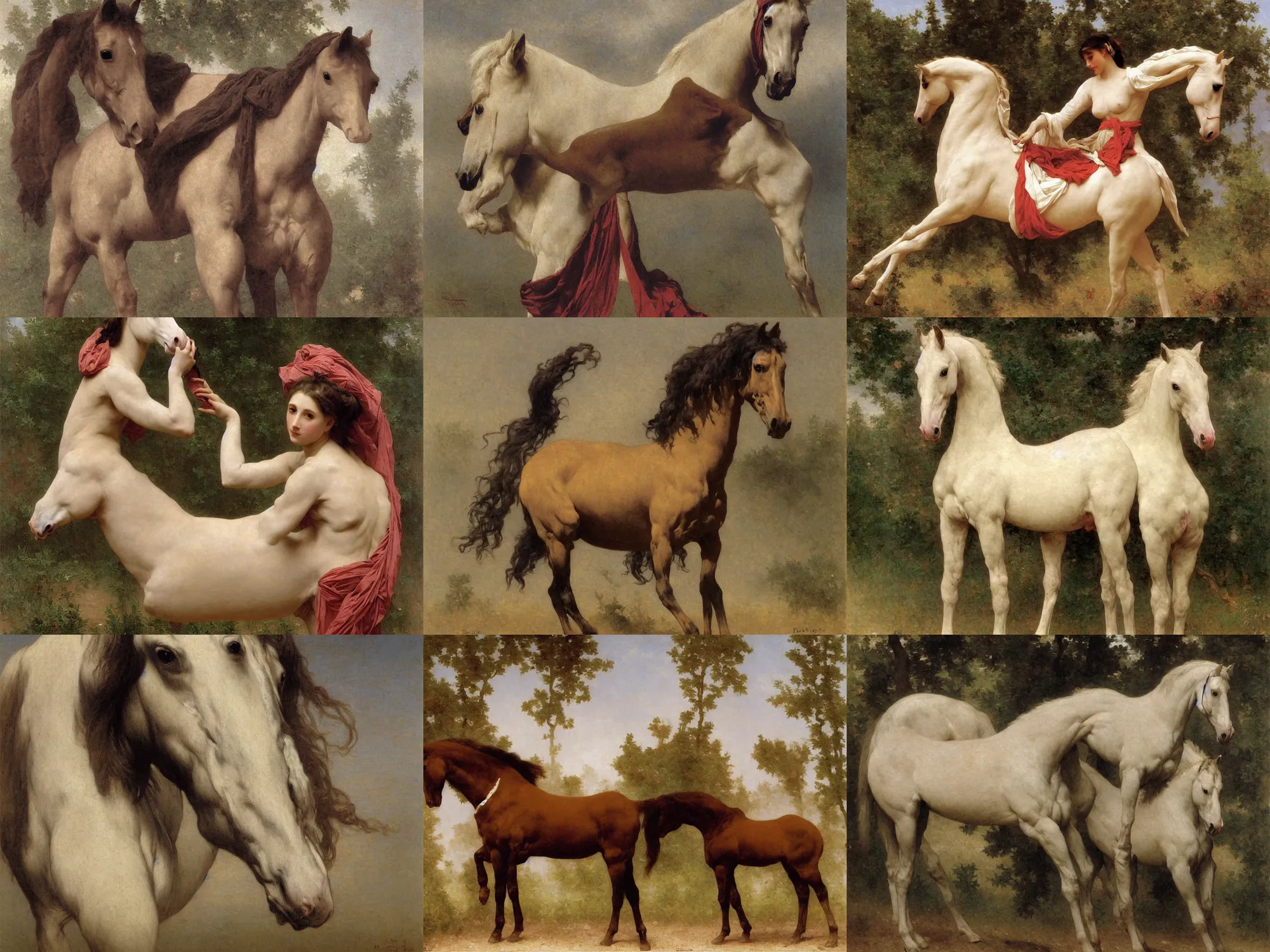 Prompt: horse made of cloth painting by bouguereau
