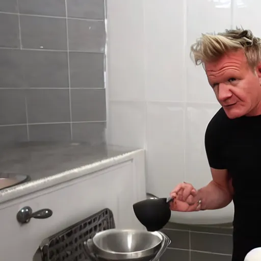 Image similar to Gordon ramsay making soup in a toilet